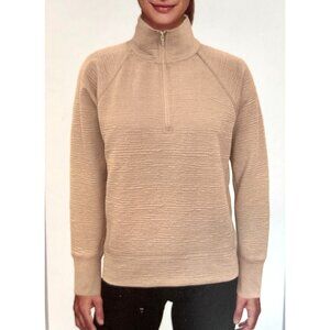 RBX Women's XXL Beige Textured Jacquard‎ 1/4 Zip Mock Neck Pullover Back Pleat